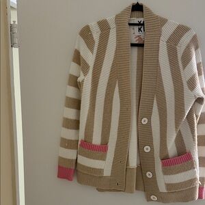 Chic Striped Cardigan with Pink Accents